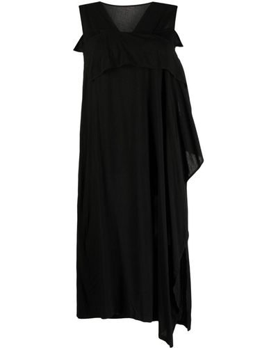 Y's Yohji Yamamoto Vestido midi drapeado asimétrico - Negro