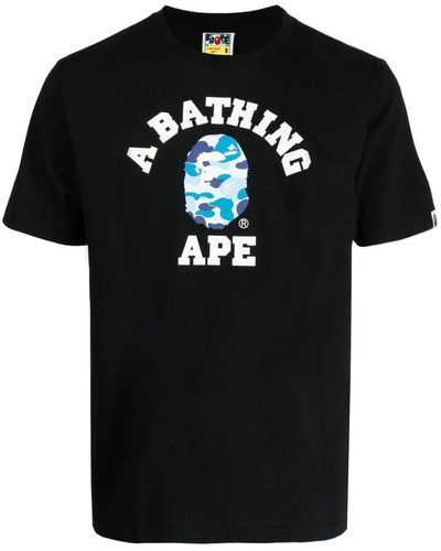 A Bathing Ape Camo University Logo-print Cotton T-shirt - Black