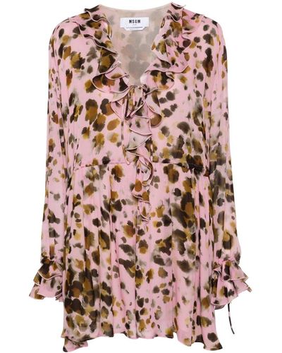 MSGM Vestido corto con animal print - Rosa