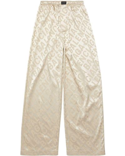 Balenciaga Allover Logo Pajama Pants - Natural