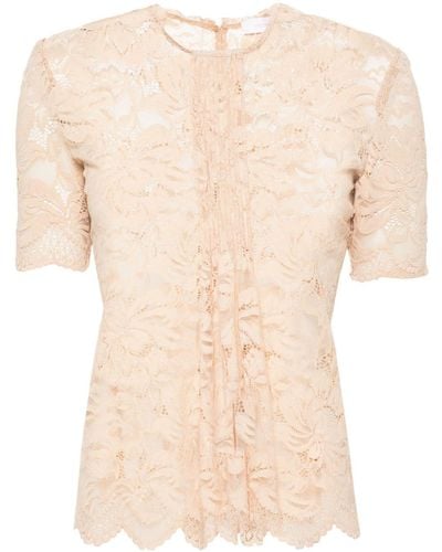 Rabanne Floral-lace Semi-sheer Blouse - Natural
