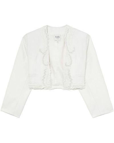 Sea Aerin Embroidered Cropped Blazer - White