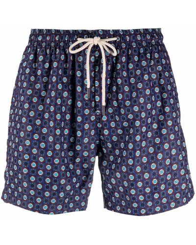 Peninsula Geometric-pattern Swim Shorts - Blue