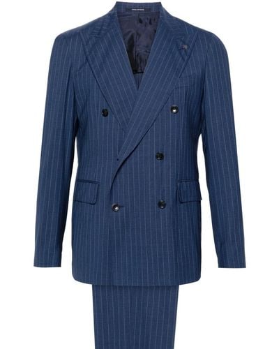 Tagliatore Pinstripe-print Double-breasted Suit - Blue