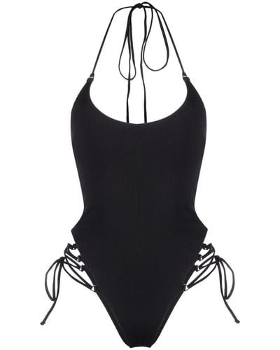 The Attico Side-tie Open-back Swimsuit - Black
