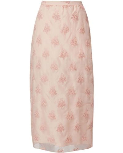 Erdem Floral-embroidered Silk Pencil Skirt - Pink