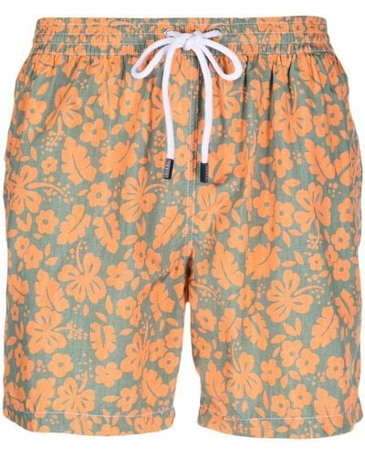 Barba Napoli Floral-print Drawstring Swim Shorts - Orange