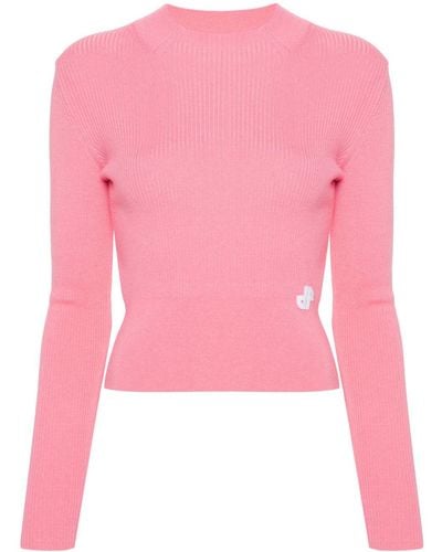 Patou Logo-appliqué Ribbed Sweater - Pink