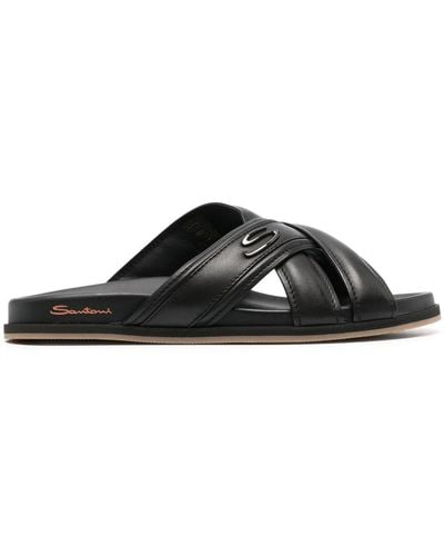 Santoni Crossover-straps Leather Sandals - Black