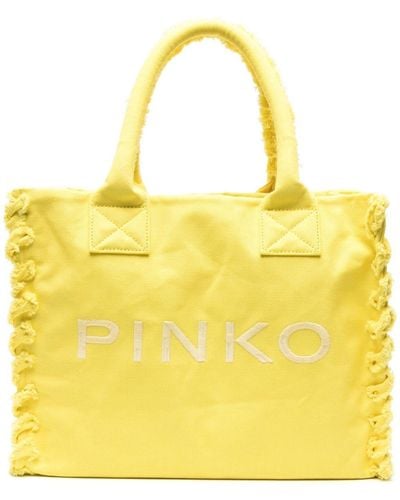 Pinko Bolso de playa con logo bordado - Amarillo