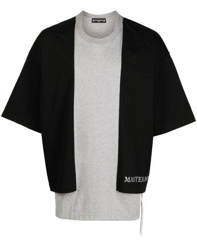 MASTERMIND WORLD T-shirt bicolore en coton à logo brodé - Noir