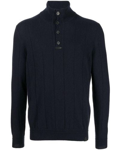 Brioni Roll Neck Button-front Cashmere Sweater - Blue