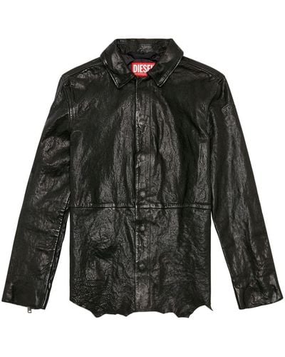 DIESEL L-mell Button-up Leather Jacket - Black
