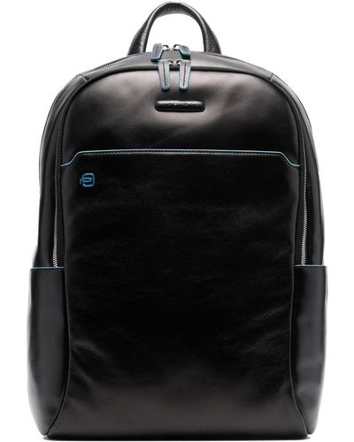 Piquadro Leather Logo-patch Backpack - Black