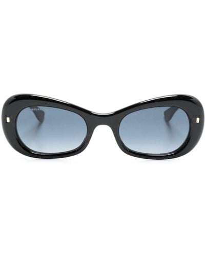 DSquared² Logo-plaque Oval-frame Sunglasses - Blue