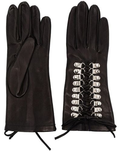 Manokhi Lace-up Leather Gloves - Black