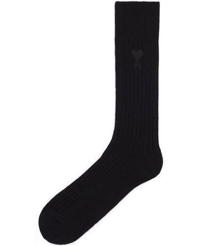 Ami Paris Ami De Coeur Chunky-knit Socks - Black