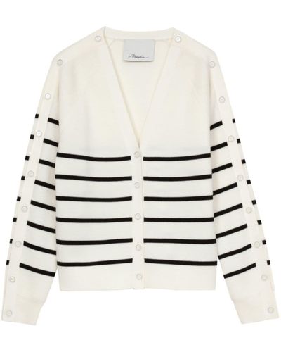 3.1 Phillip Lim V-neck Striped Wool Cardigan - White