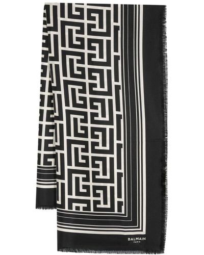 Balmain Silk monogrammed scarf - Nero