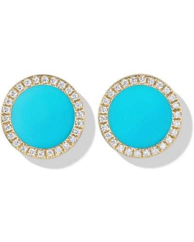 David Yurman 18kt Yellow Gold Petite Dy Elements Turquoise Diamond Stud Earrings - Blue