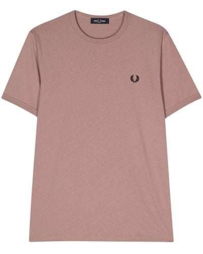 Fred Perry Embroidered-logo Cotton T-shirt - Pink
