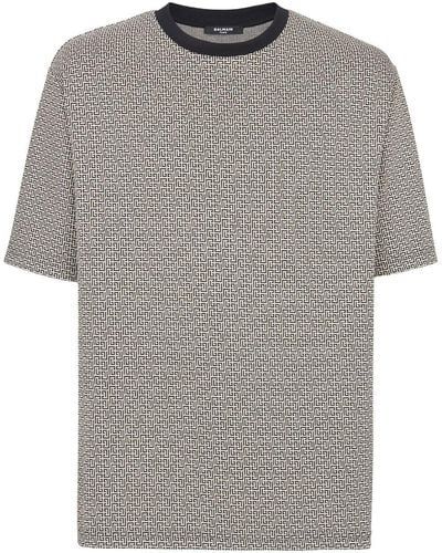 Balmain T-Shirt mit Monogramm-Print - Grau