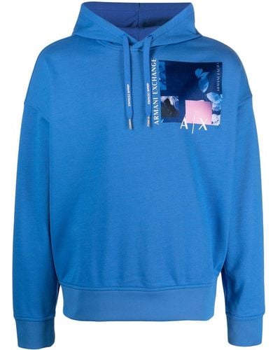 Armani Exchange Hoodie à logo imprimé - Bleu
