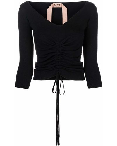 N°21 Wrap-waist V-neck Knitted Top - Black