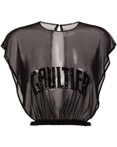 Jean Paul Gaultier Sequin-embellishment Semi-sheer Top - Black