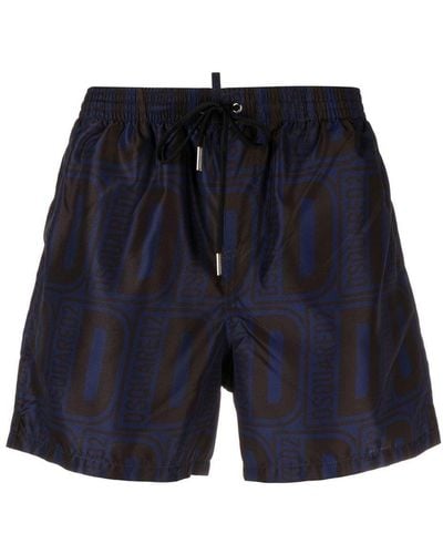 DSquared² Monogram Print Swim Shorts - Blue