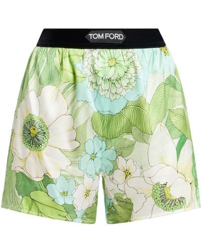 Tom Ford Floral Print Silk Shorts - Green