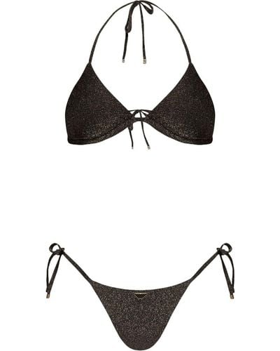 Emporio Armani Triangel-Bikini mit Metallic-Effekt - Schwarz