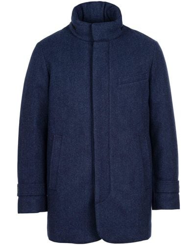 Norwegian Wool Down-lined Herringbone Coat - Blue