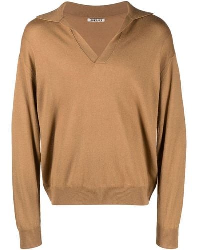 AURALEE Spread-collar Polo Shirt - Brown