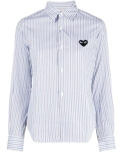 COMME DES GARÇONS PLAY Heart-patch Striped Shirt - Blue
