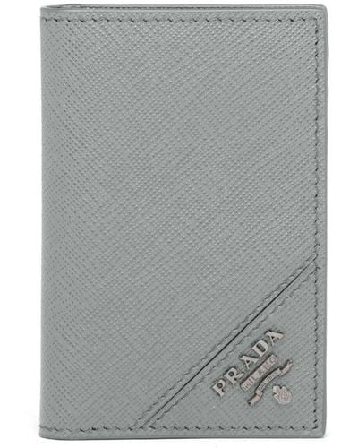 Prada Logo-plaque Saffiano Leather Cardholder - Grey