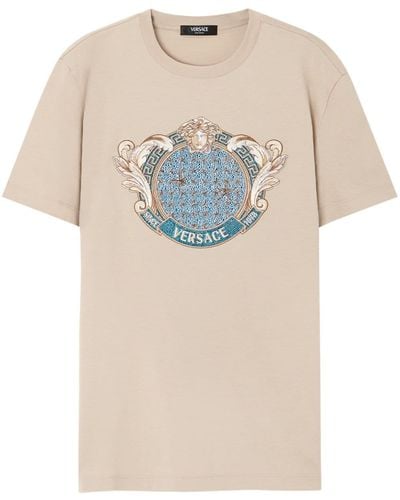 Versace Katoenen T-shirt Met Print - Naturel