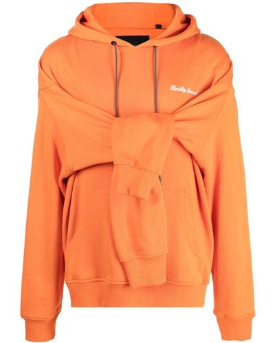 Mostly Heard Rarely Seen Double-sleeve Layered Cotton Hoodie - Orange