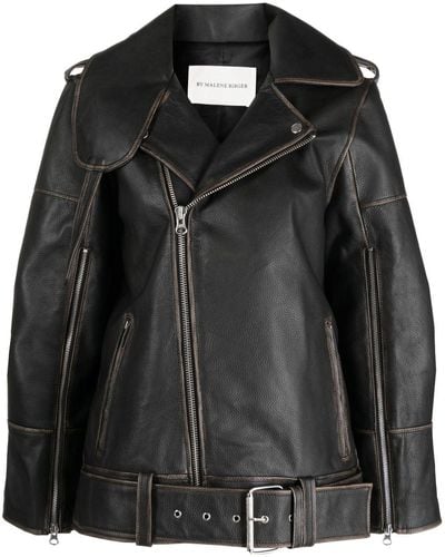 By Malene Birger Zip Details Leather Jacket - Black