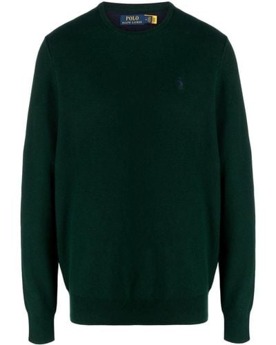 Polo Ralph Lauren Embroidered-logo Piqué-cotton Sweater - Green