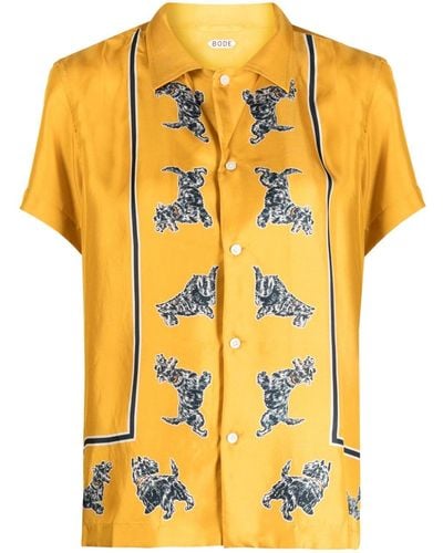 Bode Scottie-print Silk Shirt - Yellow