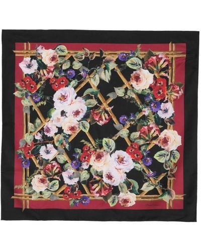 Dolce & Gabbana Seidenschal mit Blumen-Print - Rot