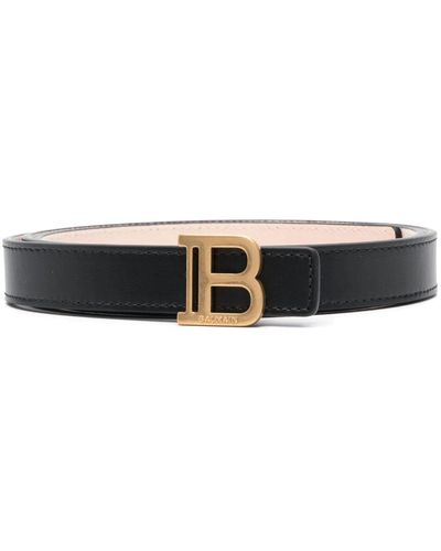 Balmain Cintura nera con logo oro - Nero