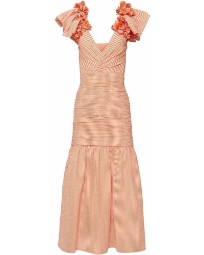 Carolina Herrera フローラル ストライプ ドレス - オレンジ