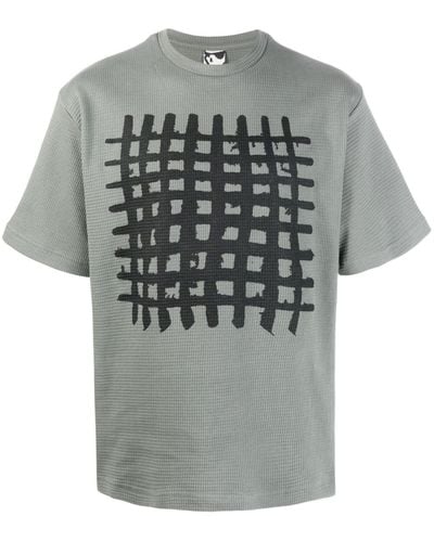 GR10K Grid-print Cotton T-shirt - Gray