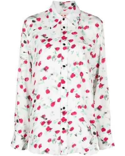 Marni Floral Print Shirt With Logo Buttons - Red