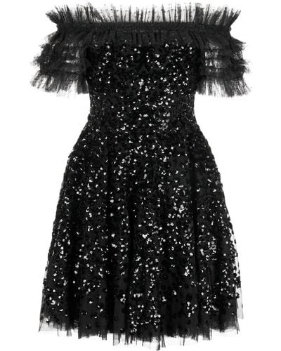 Needle & Thread Sequin Wreath A-line Minidress - Black