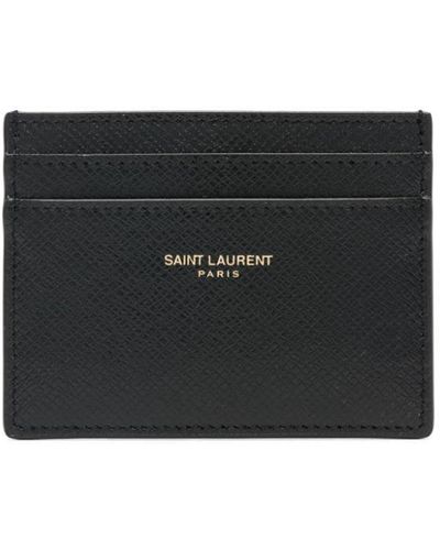 Saint Laurent Porte-cartes en cuir à logo embossé - Noir