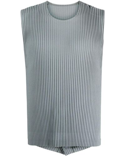 Homme Plissé Issey Miyake Button-up Ribbed Tank Top - Blue
