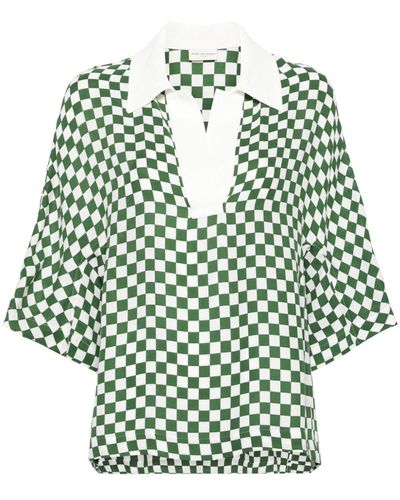 Dries Van Noten Krepp-Poloshirt mit Schachbrett-Print - Grün